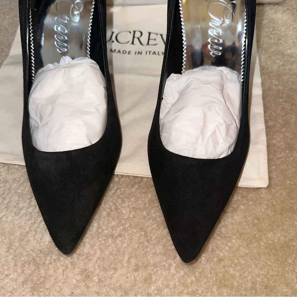 NWT J. Crew Elsie Black Solid Italian Suede Leather Pointed Toe Pump Heels 9